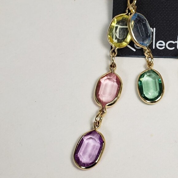 Gold tone Chain Drop Earrings Multicolor Crystal Dangles Stylish Women's Jewelry - Picture 5 of 8